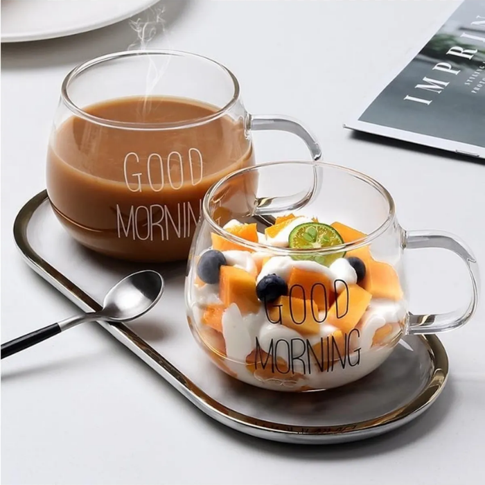 Good Morning 400 ml Borosilicate Glass Mug Set of 2 Atelier Casa