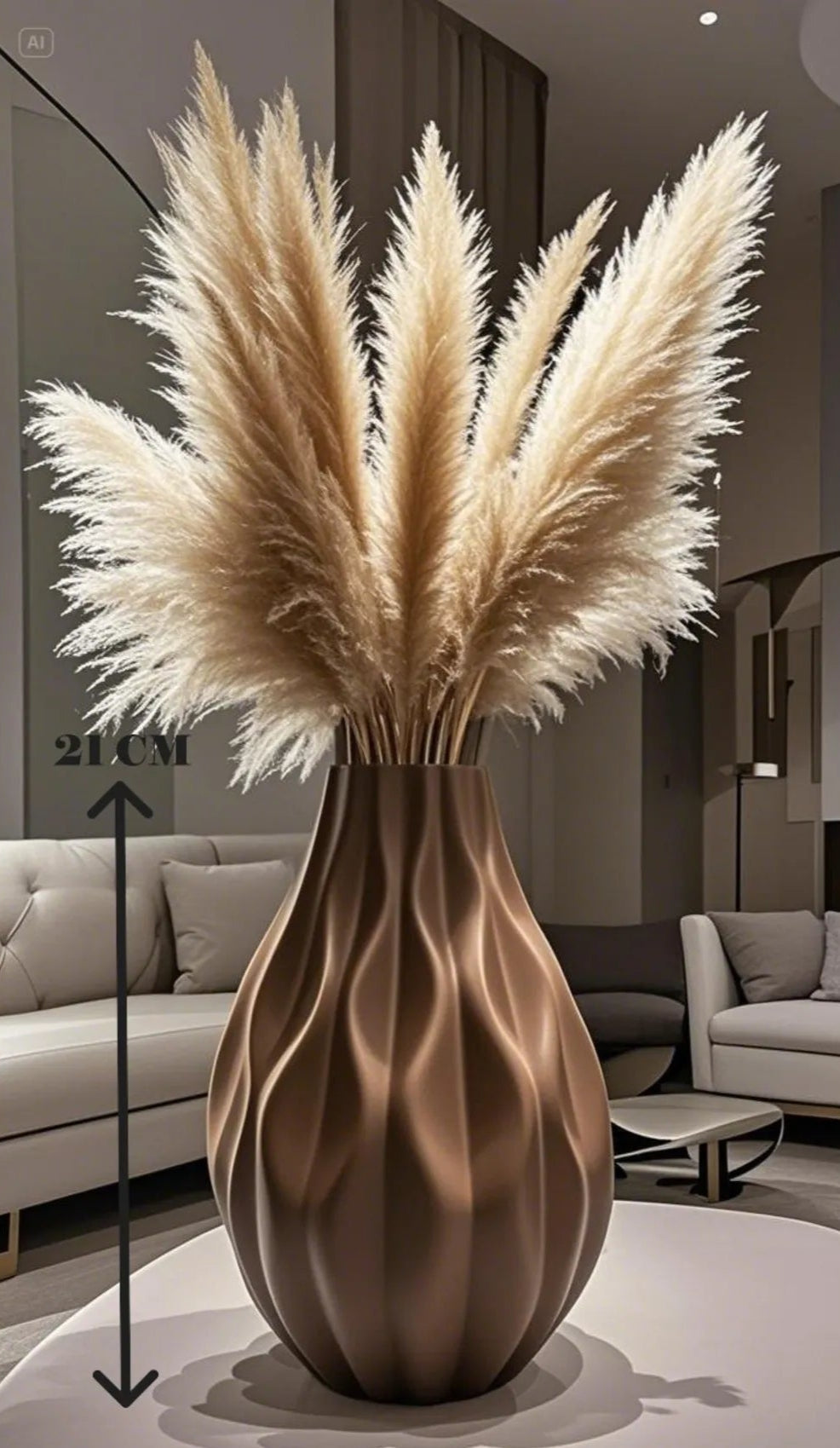 Scandinavian Bohemian Style Modern Wave Pattern Ceramic Brown Vase 21 cm Atelier Casa