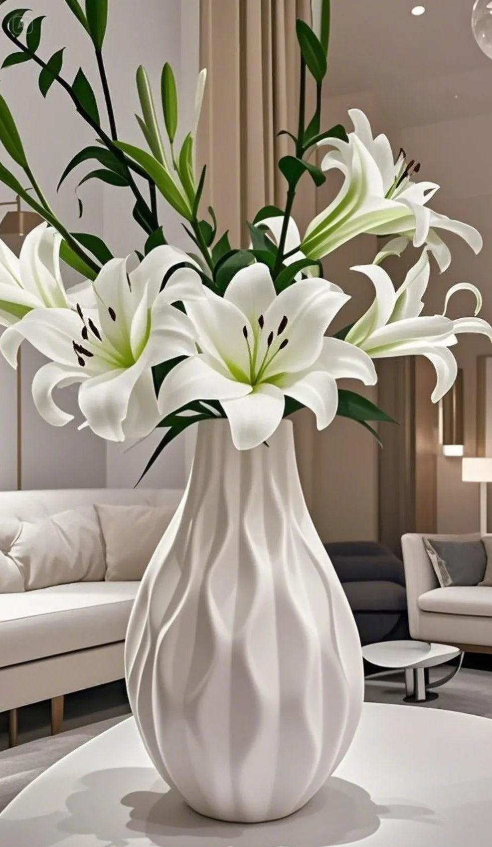 Scandinavian Bohemian Style Modern Wave Pattern Ceramic White Vase 21 cm Atelier Casa
