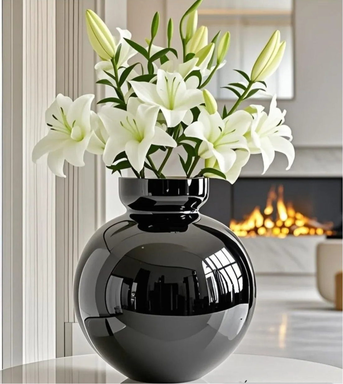 Glossy Black Round Vase Atelier Casa