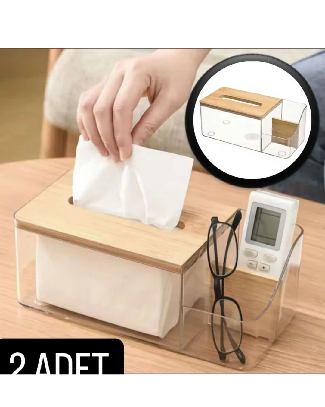 Wooden Covered Napkin Holder with 2-Compartments