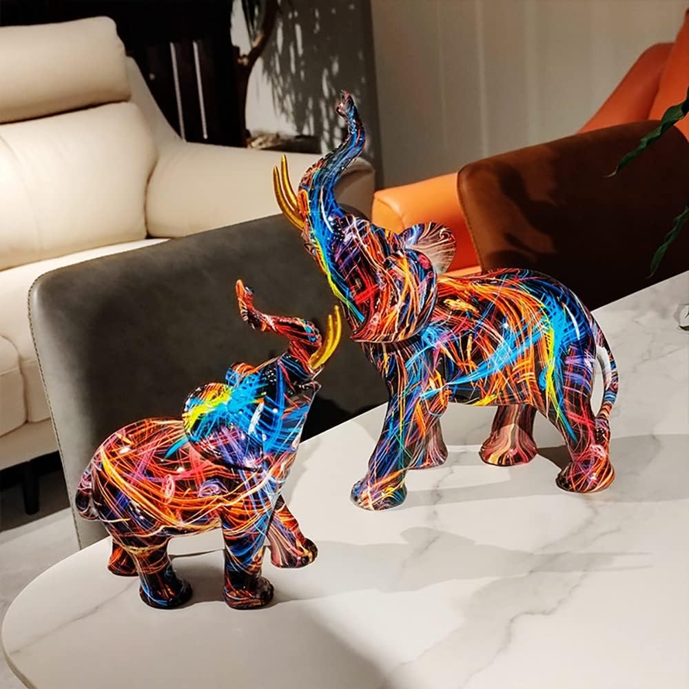 Miniature Graffiti-Inspired Elephant Sculptures – Set of 2