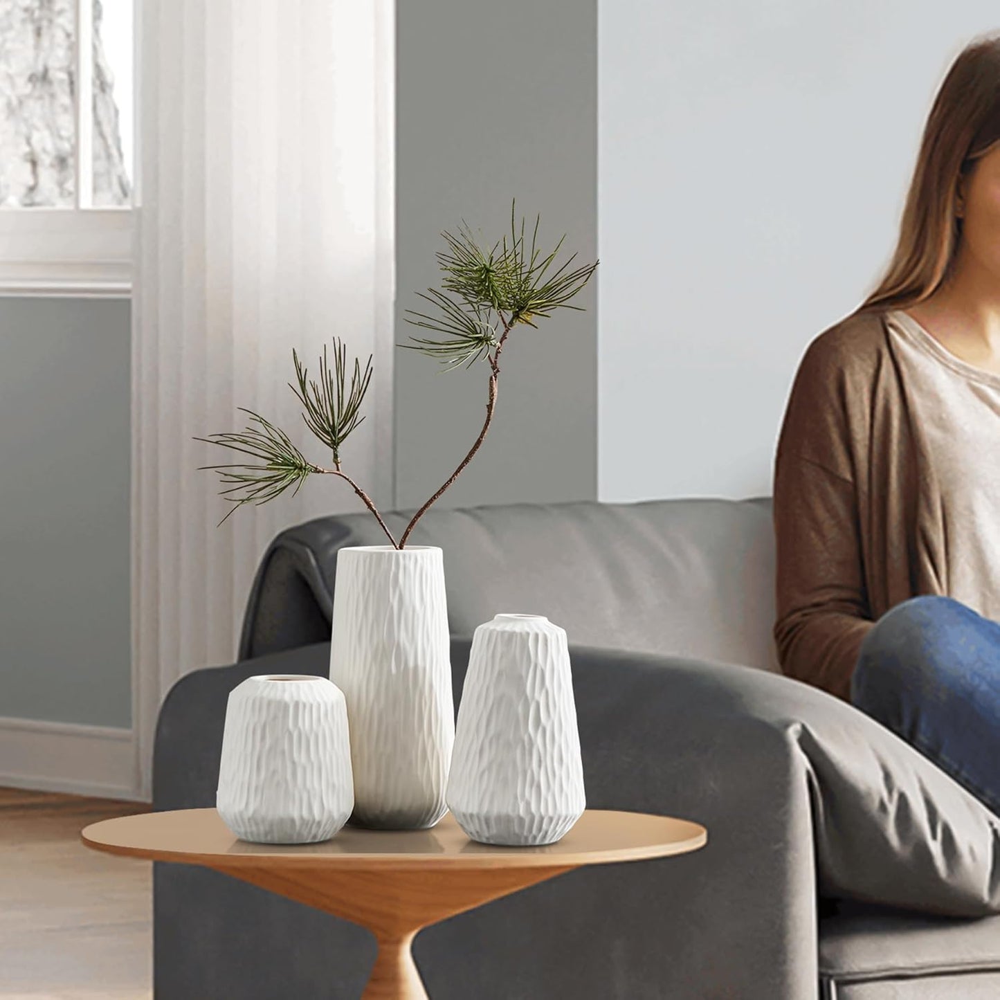 Modern boho ceramic striped vases (Set of 3)