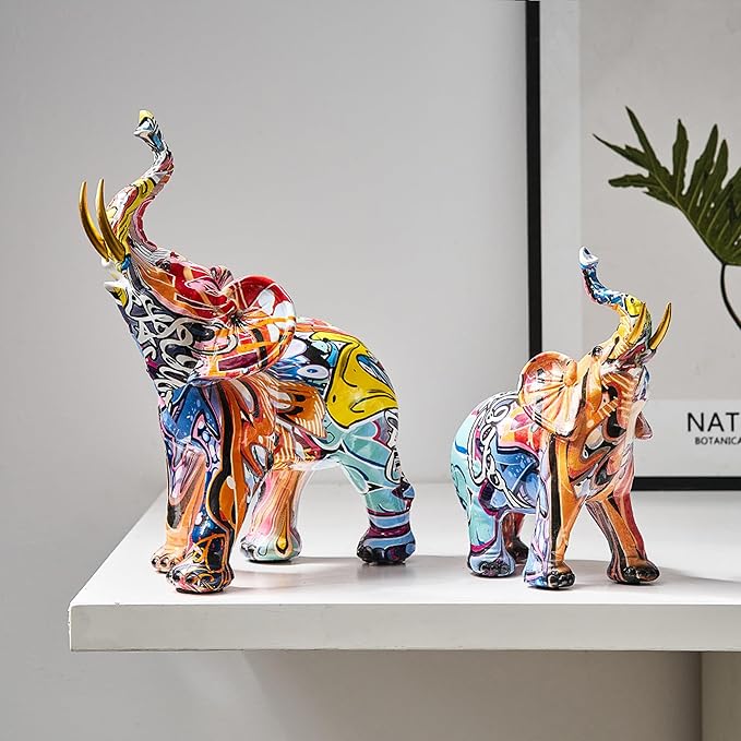 Miniature Graffiti-Inspired Elephant Sculptures – Set of 2