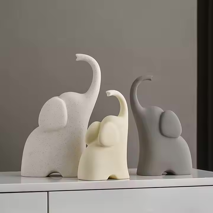 Cream Wind Elephant Ornament Family of Three