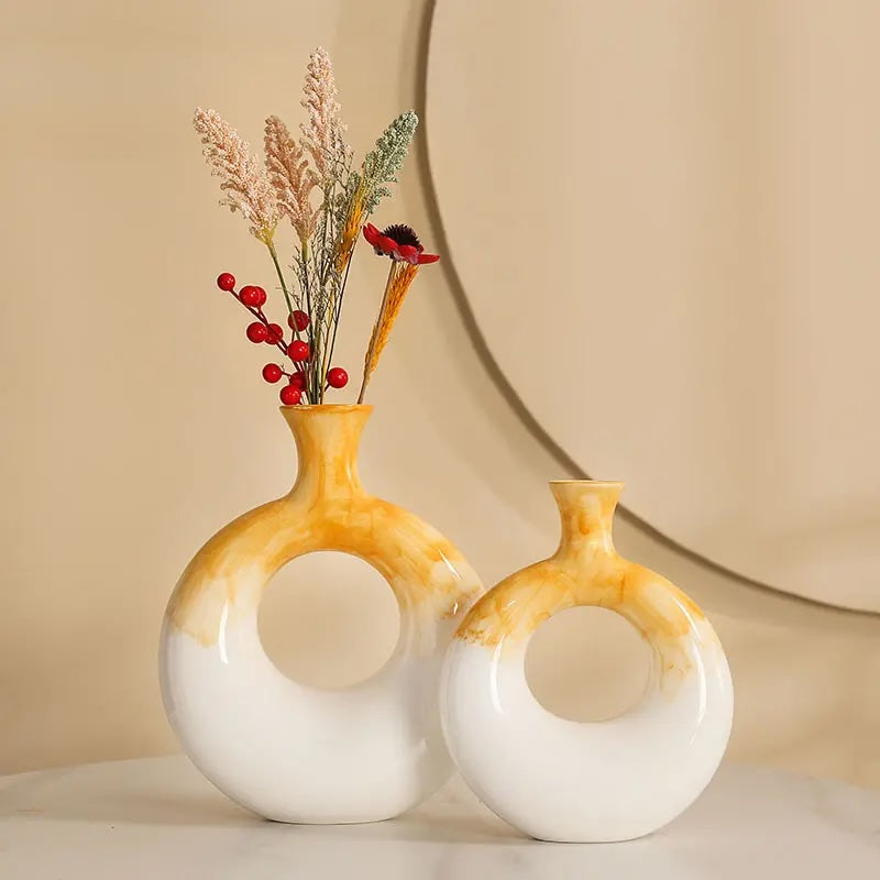 Sculpted Ceramic Color Ring Vases – Set of 2