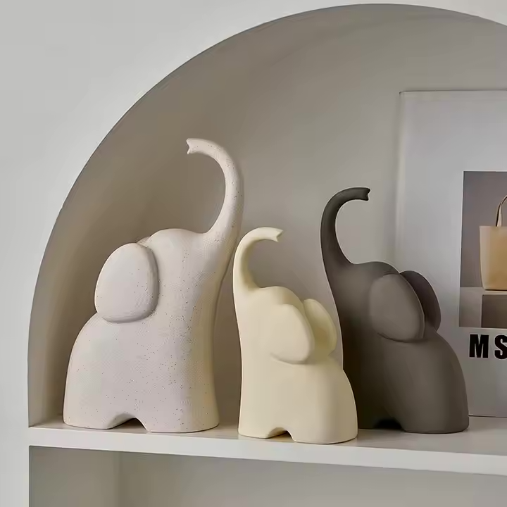 Cream Wind Elephant Ornament Family of Three