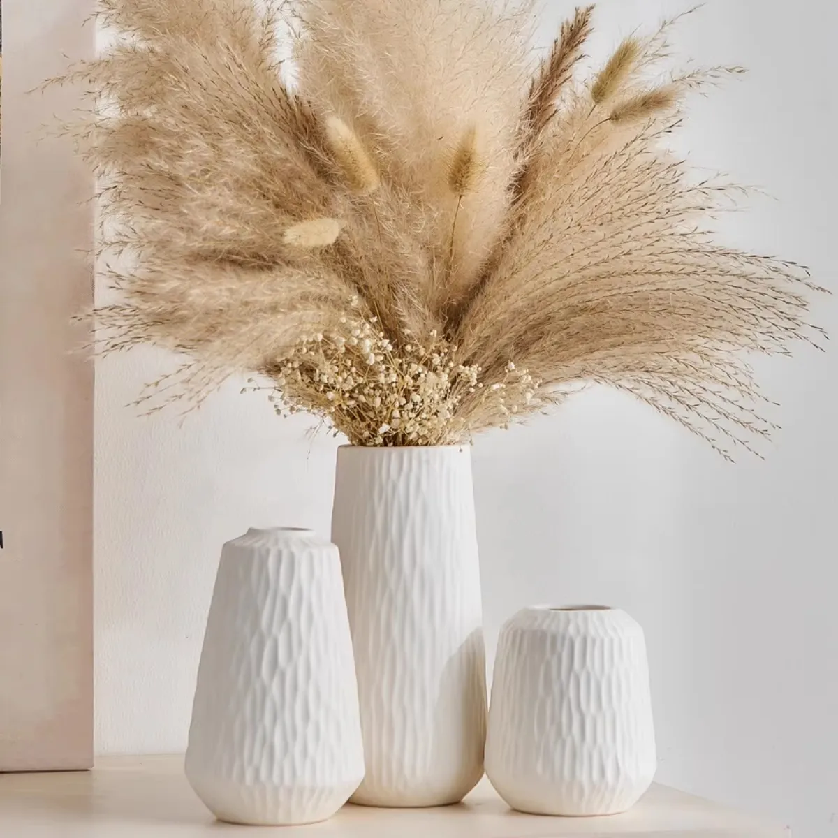 Modern boho ceramic striped vases (Set of 3)