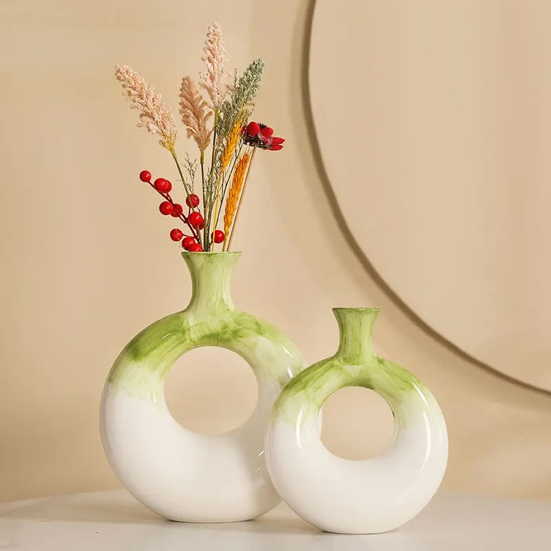 Sculpted Ceramic Color Ring Vases – Set of 2