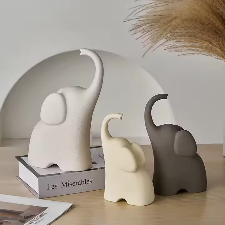 Cream Wind Elephant Ornament Family of Three