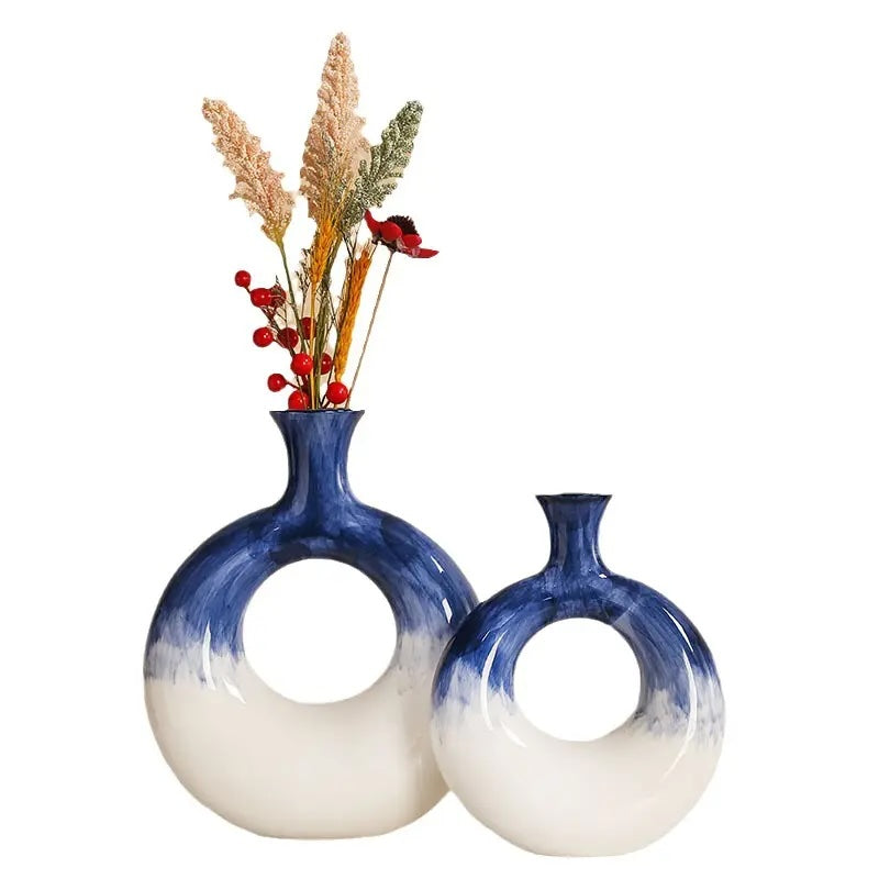Sculpted Ceramic Color Ring Vases – Set of 2