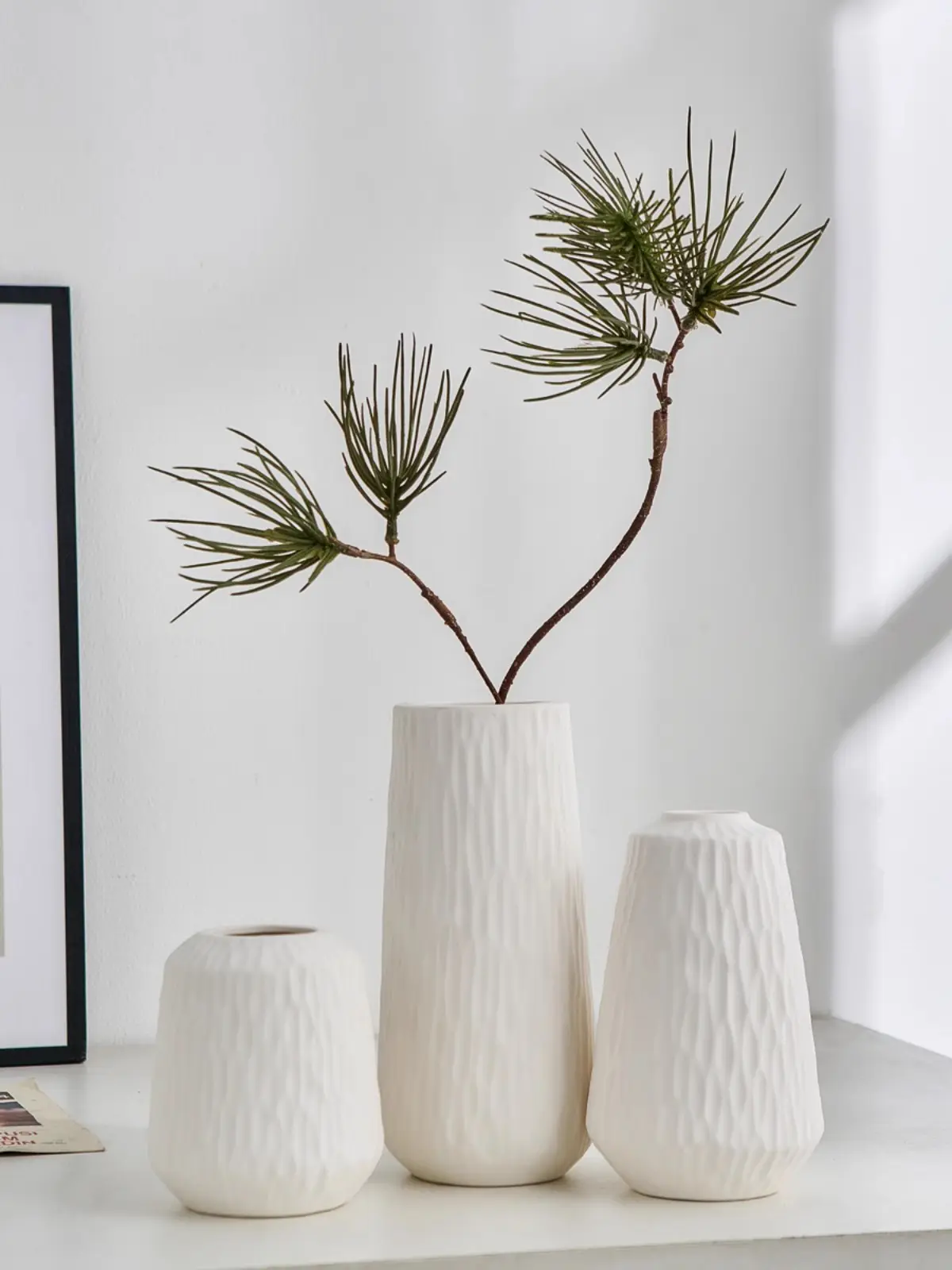 Modern boho ceramic striped vases (Set of 3)