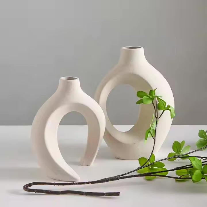 White Pottery Love Vases (Set of 2)