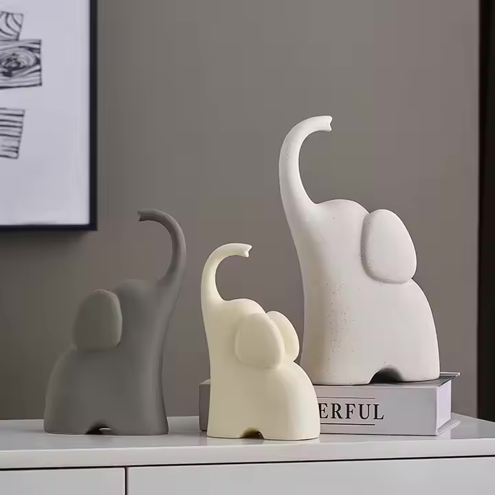 Cream Wind Elephant Ornament Family of Three
