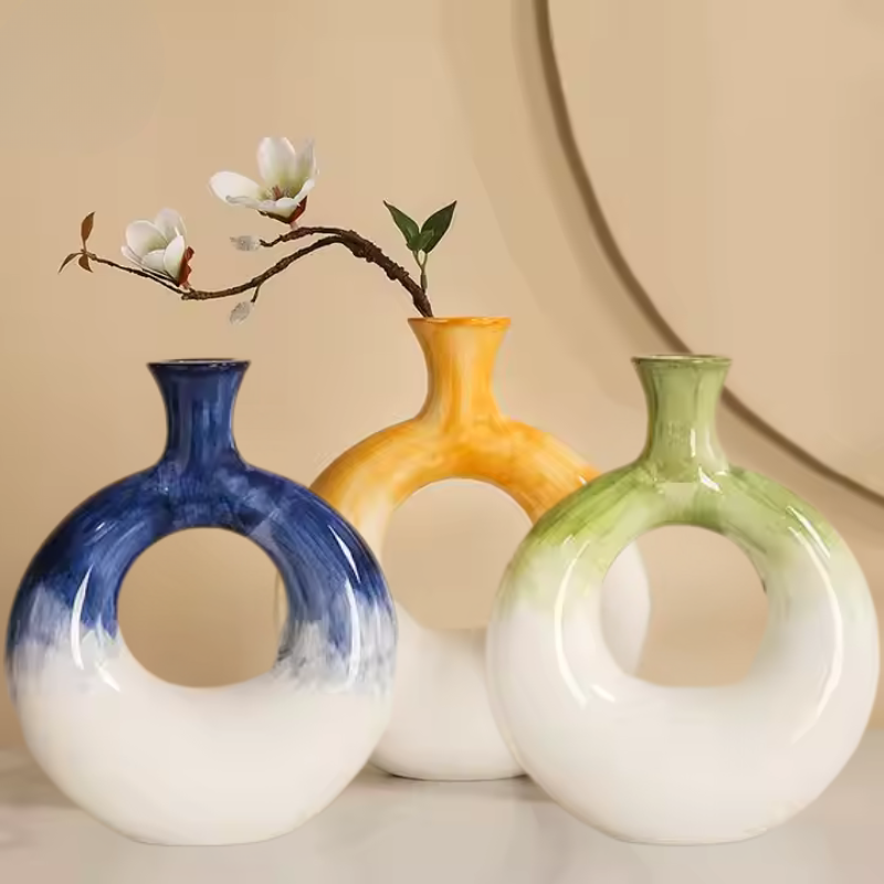 Sculpted Ceramic Color Ring Vases AtelierCasa