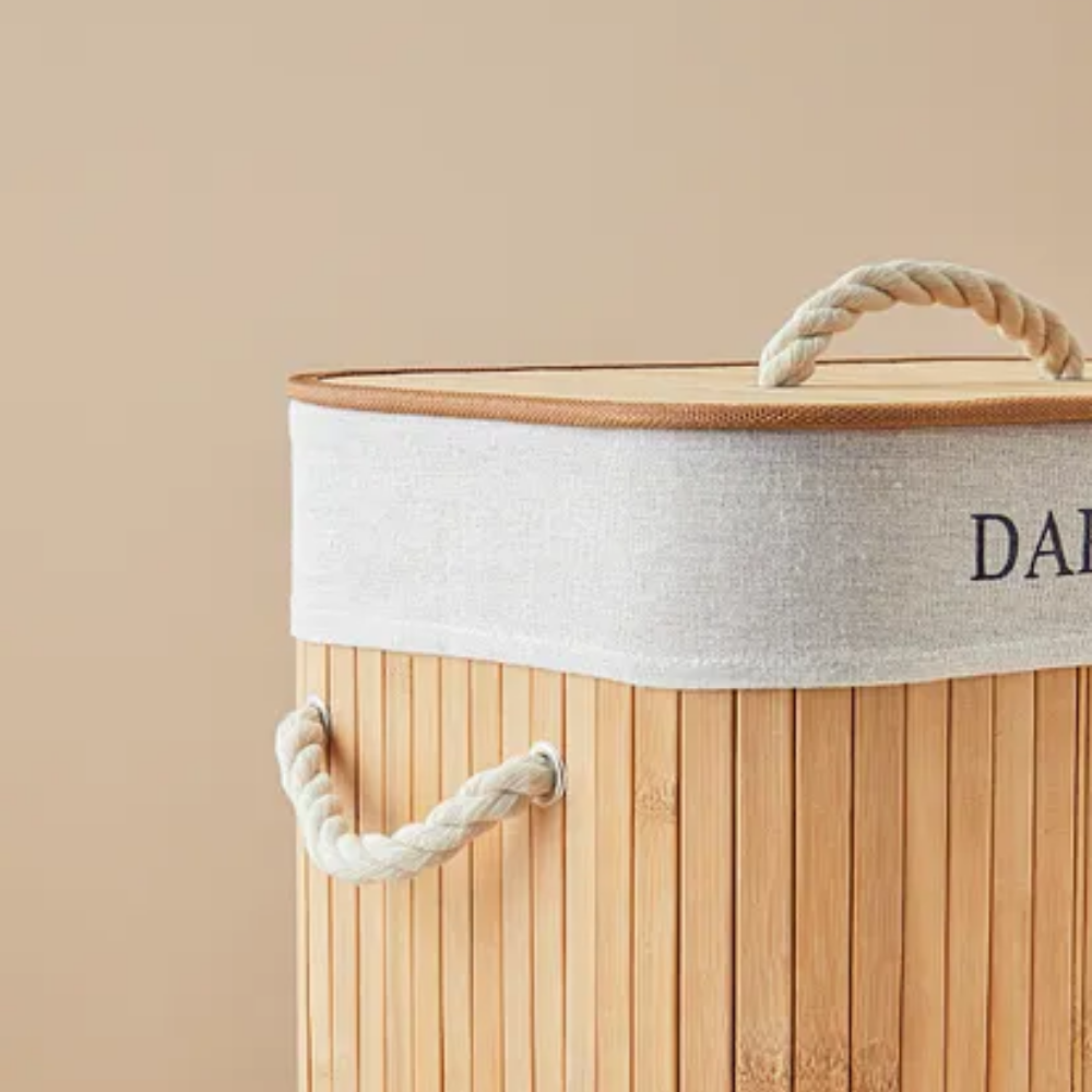 Fancy Foldable 2-Compartment Bamboo Laundry Basket Beige