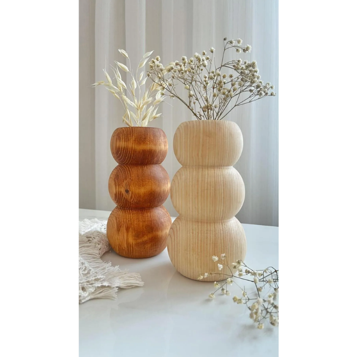 Wooden Vase - Set of 2 - With Flowers Atelier Casa