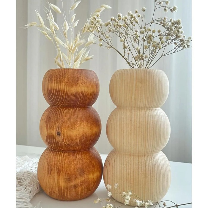 Wooden Vase - Set of 2 - With Flowers Atelier Casa