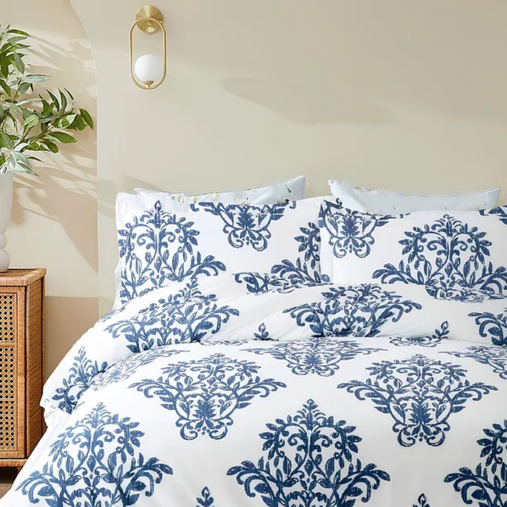 Double-Sided Elastic Sheet Damask Duvet Cover Set