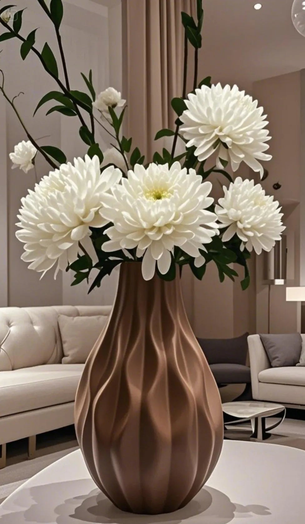 Scandinavian Bohemian Style Modern Wave Pattern Ceramic Brown Vase 21 cm Atelier Casa