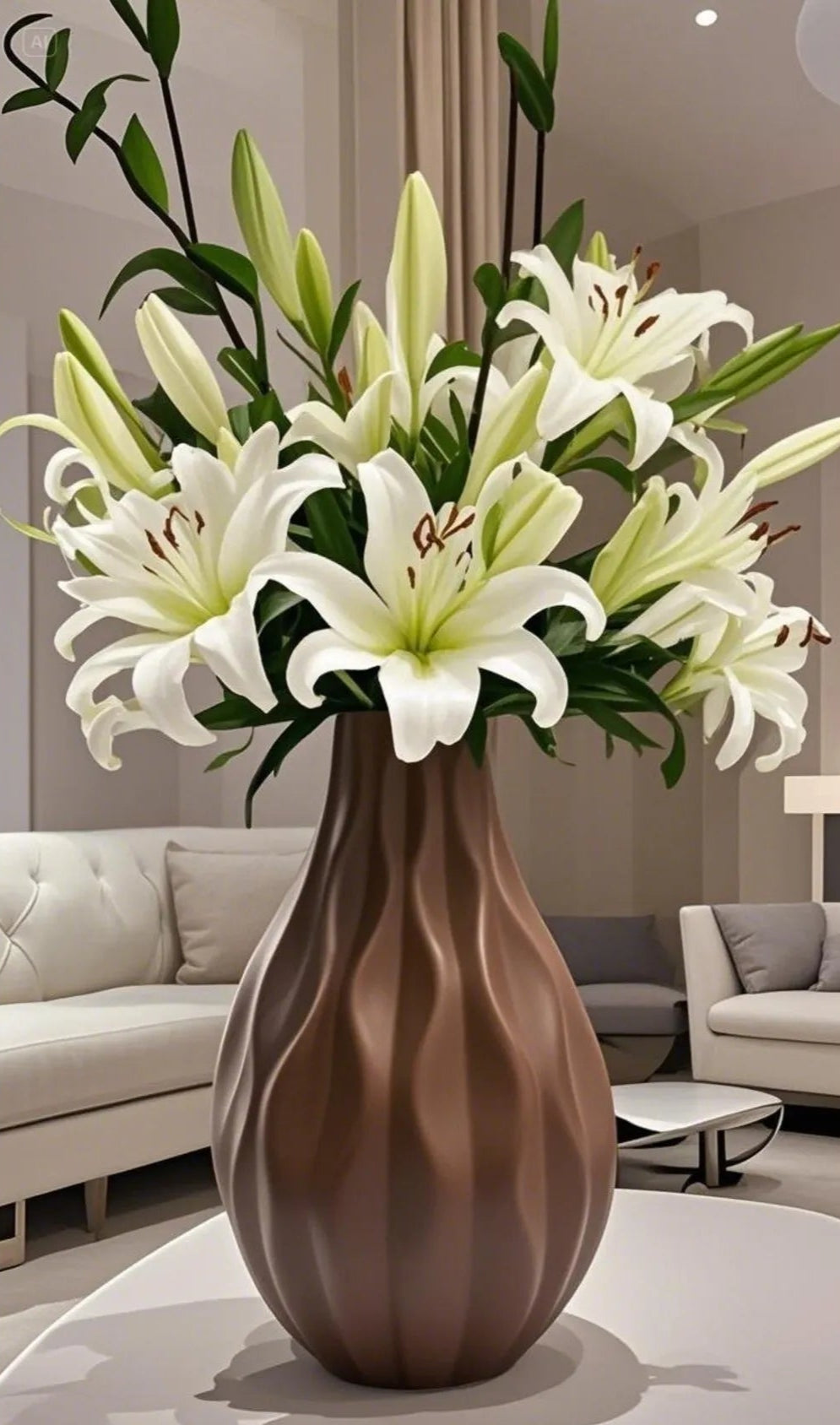 Scandinavian Bohemian Style Modern Wave Pattern Ceramic Brown Vase 21 cm Atelier Casa