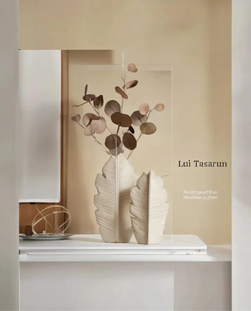 Modern Scandinavian Bohemian Leaf Vase Set of 2 Beige Color AtelierCasa