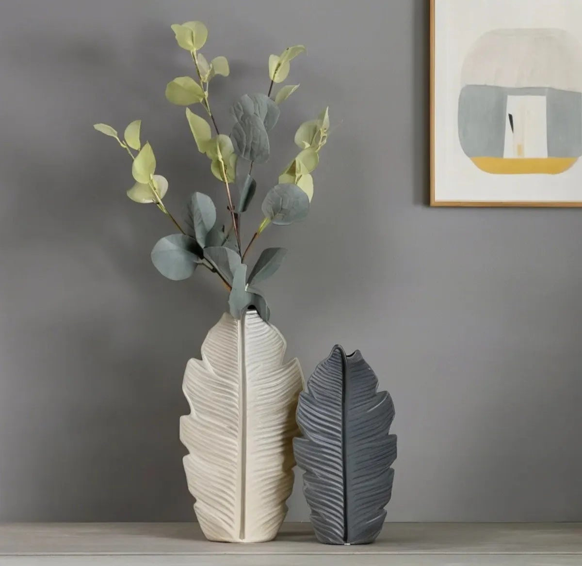 Modern Scandinavian Bohemian Leaf Vase Set of 2 Cream Mink Color Atelier Casa
