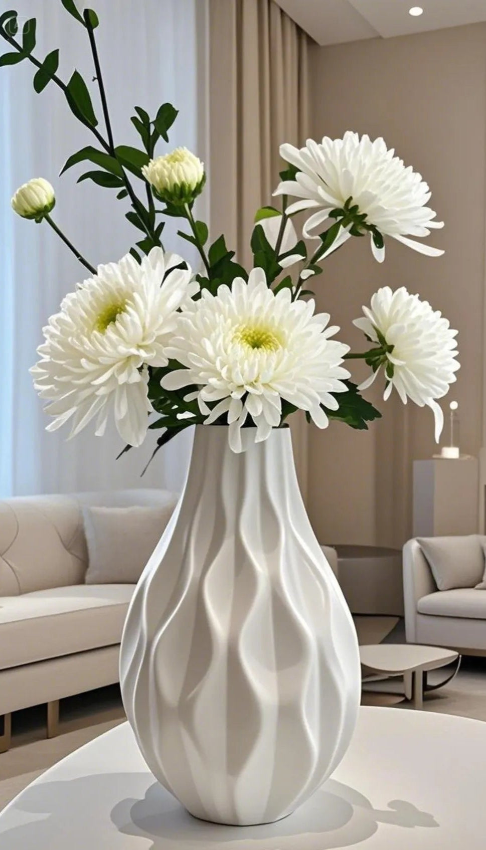 Scandinavian Bohemian Style Modern Wave Pattern Ceramic White Vase 21 cm Atelier Casa