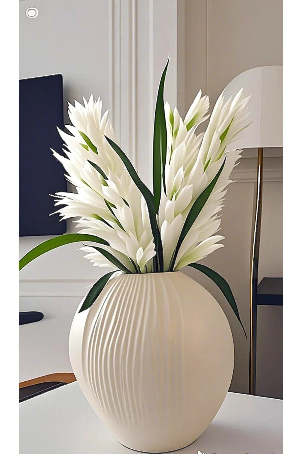Scandinavian Style Large Oval Ceramic White Vase Atelier Casa