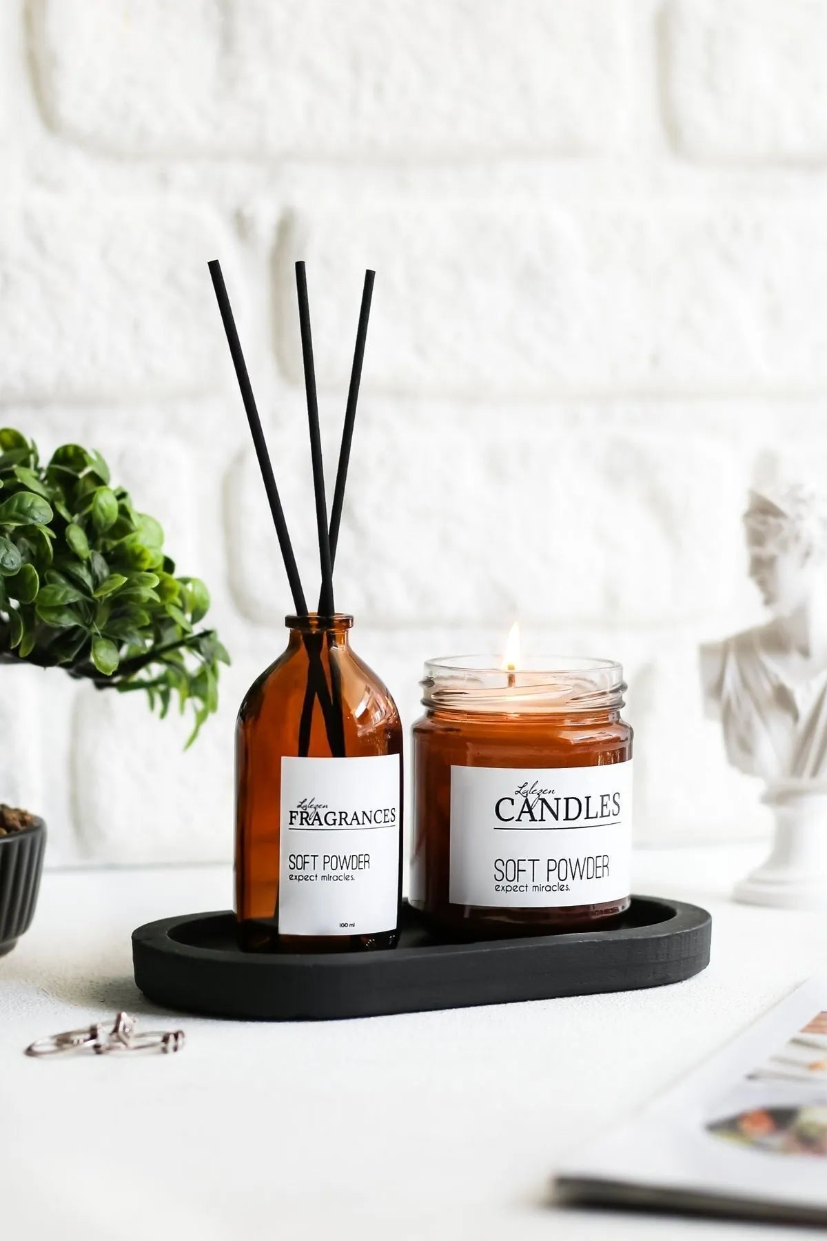 Powder Scent and Scented Candle Amber Colour (With Stand) Atelier Casa