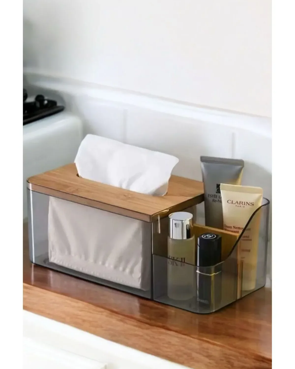 Wooden Covered Napkin Holder with 2-Compartments