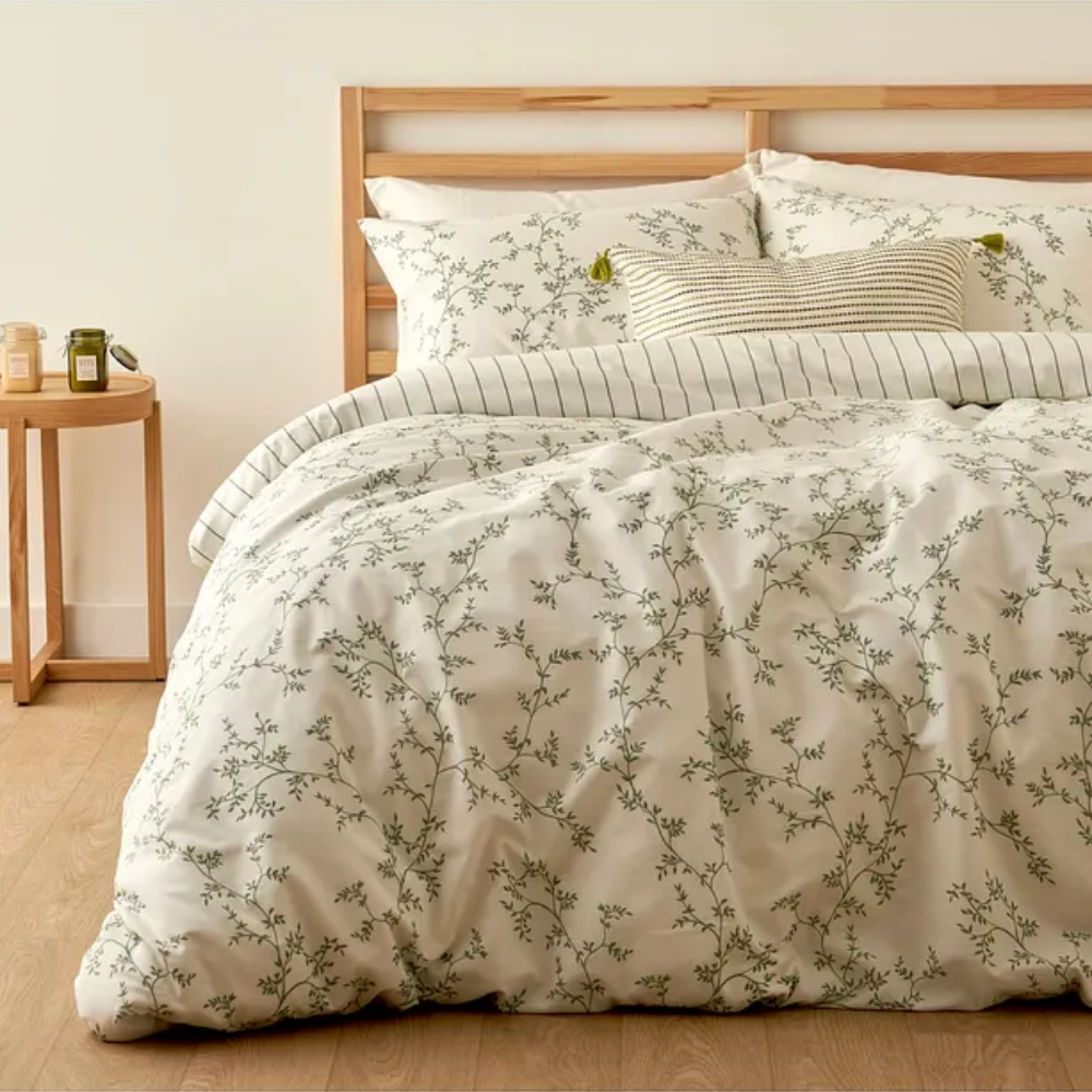 Lauren Cotton Double Duvet Cover Set Green (200x220 cm)