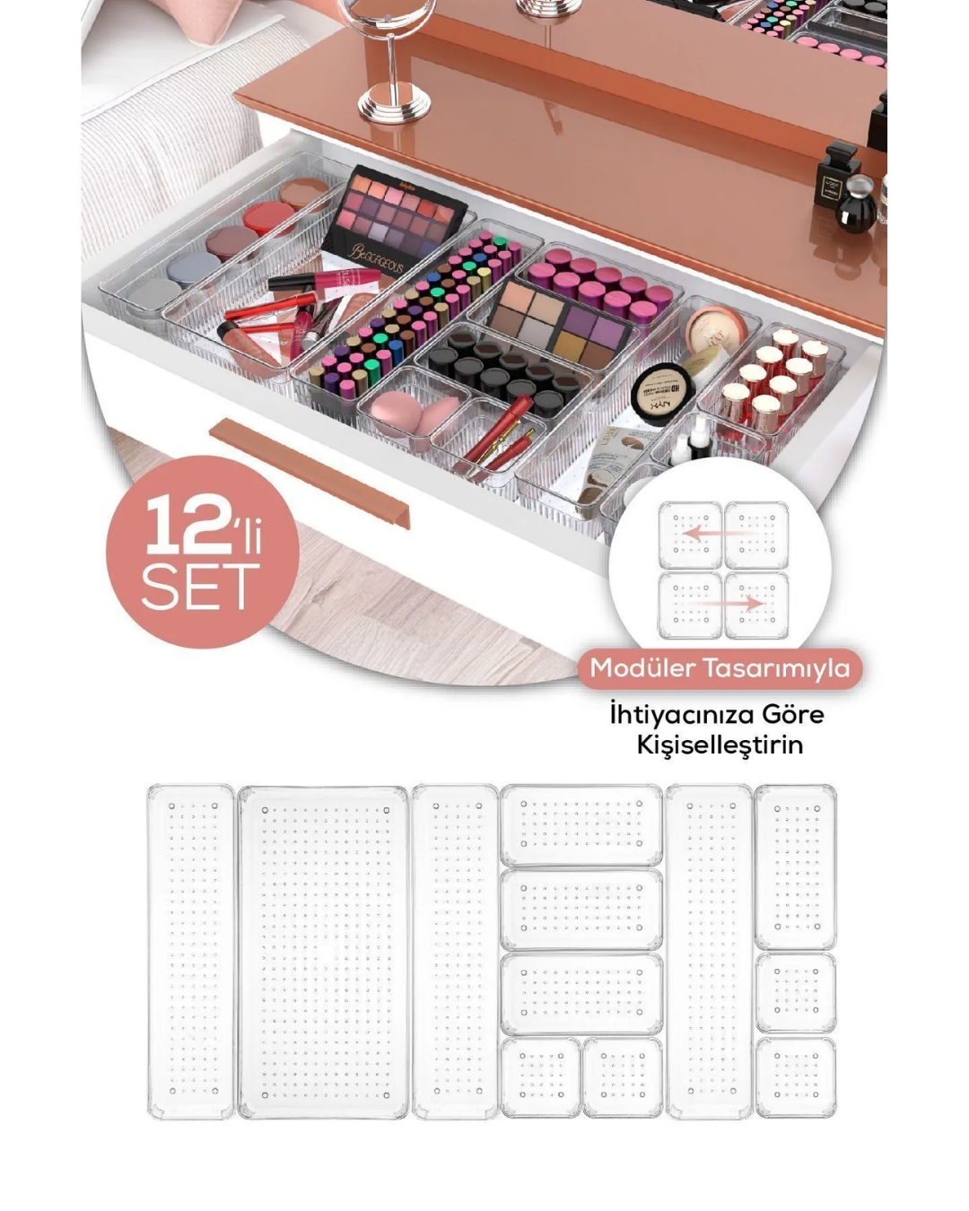 12-Piece Cabinet - Drawer Jewelry and Makeup Organizer