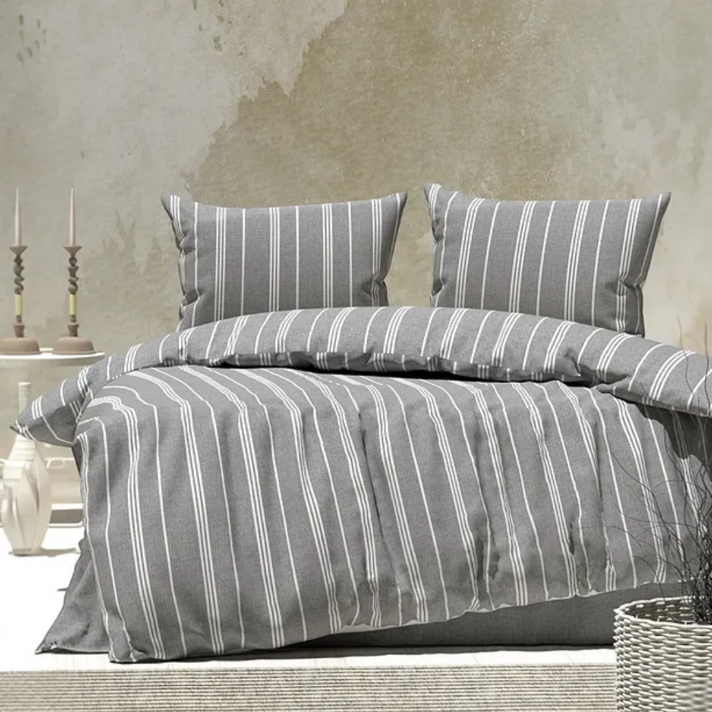 DOUBLE NATURAL SERIES FITTED SHEETS DUVET COVER SET SMOKED