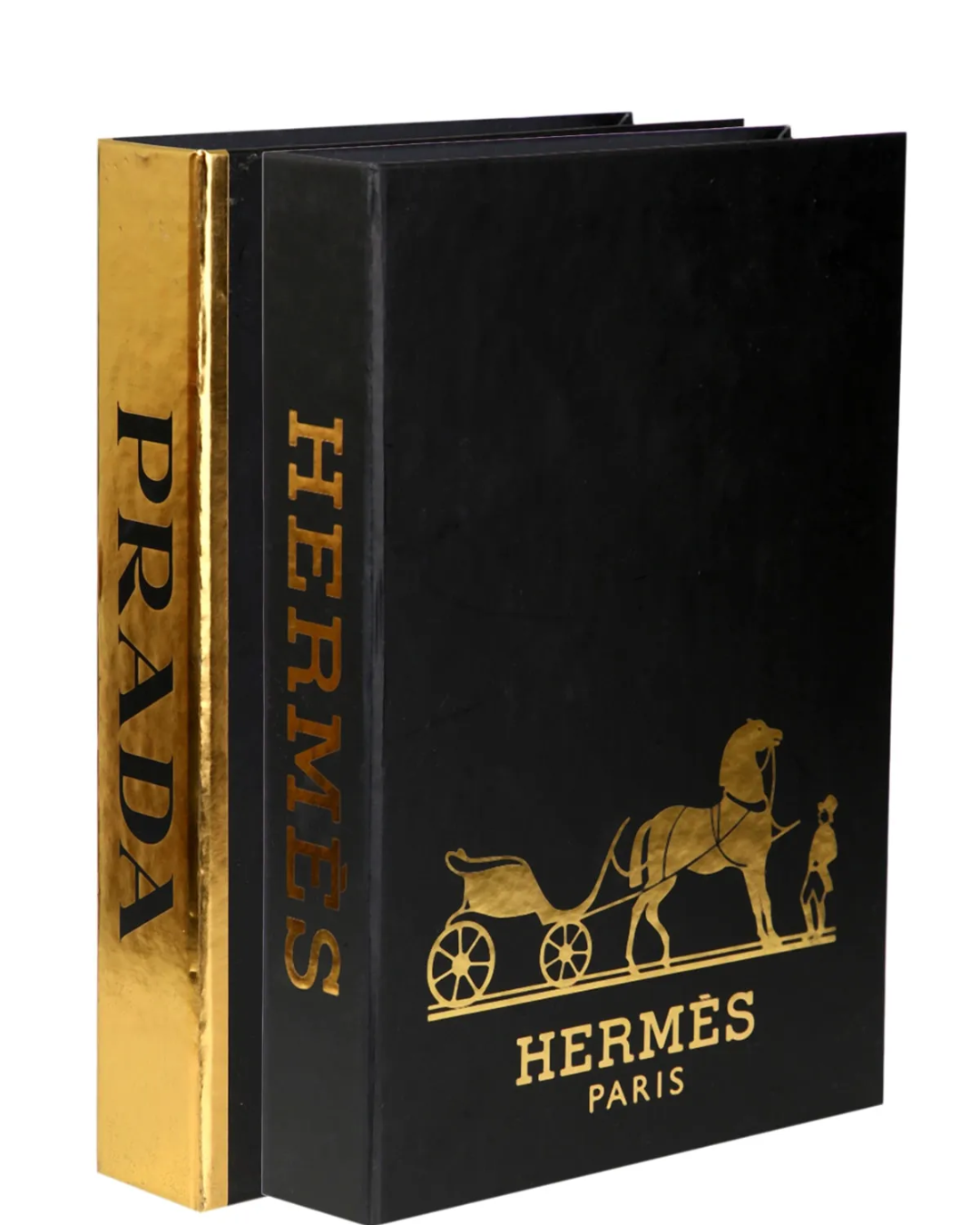 2-Pack Black Gold Prada-Hermes Decorative Book Box AtelierCasa