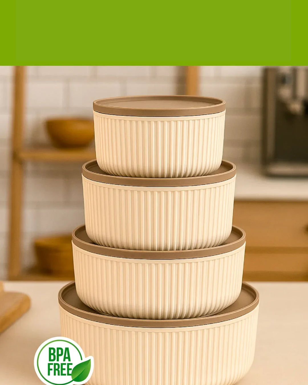 4-Piece Round Storage Container Set Striped Beige