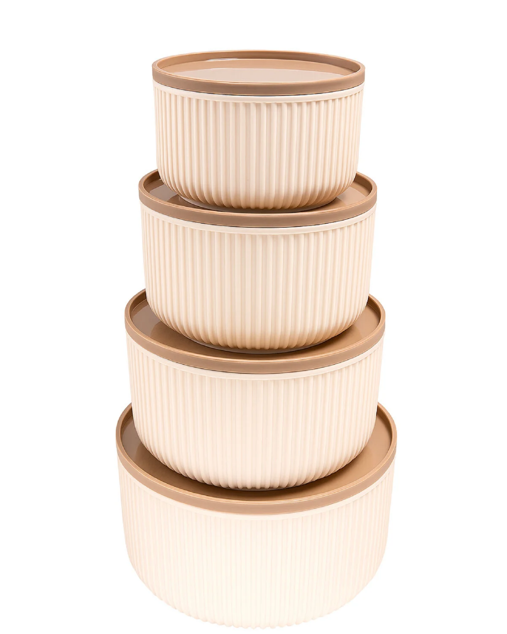 4-Piece Round Storage Container Set Striped Beige