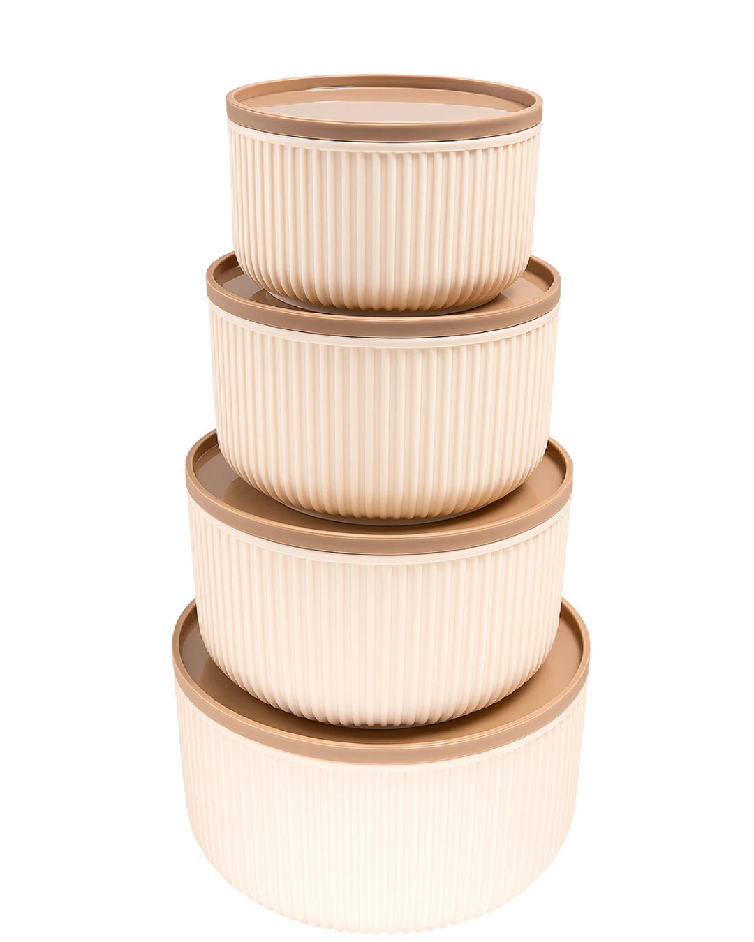 4-Piece Round Storage Container Set Striped Beige