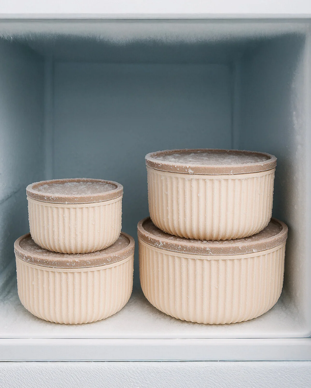 4-Piece Round Storage Container Set Striped Beige