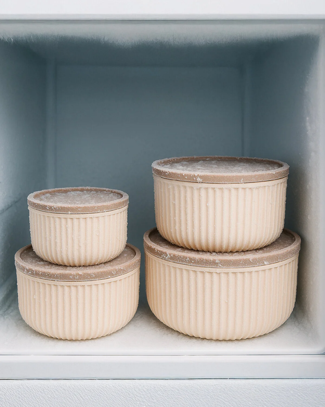 4-Piece Round Storage Container Set Striped Beige