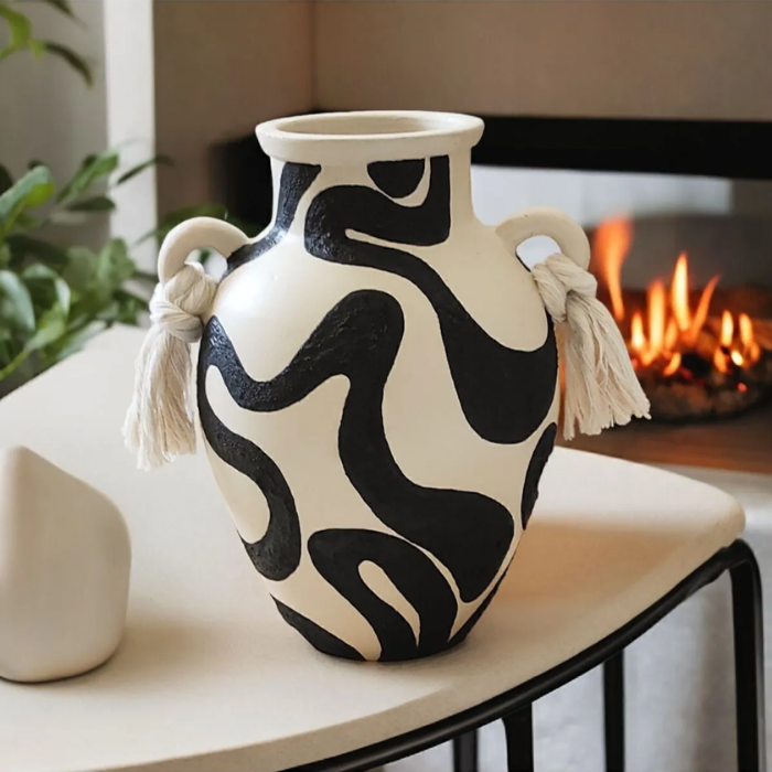 Textured Handled Decorative Vase Atelier Casa