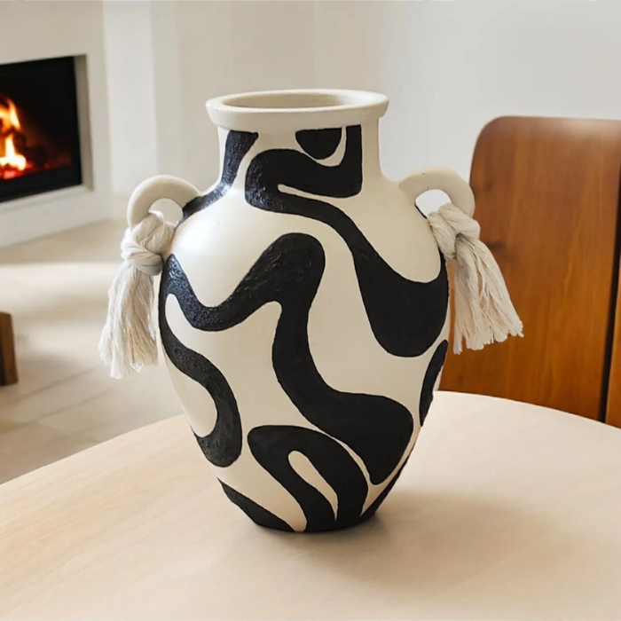Textured Handled Decorative Vase Atelier Casa