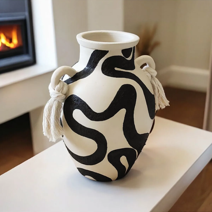 Textured Handled Decorative Vase Atelier Casa