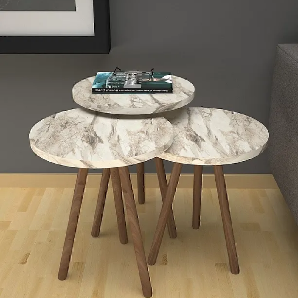 Marble Patterned 3-Piece Round Nesting Table Set