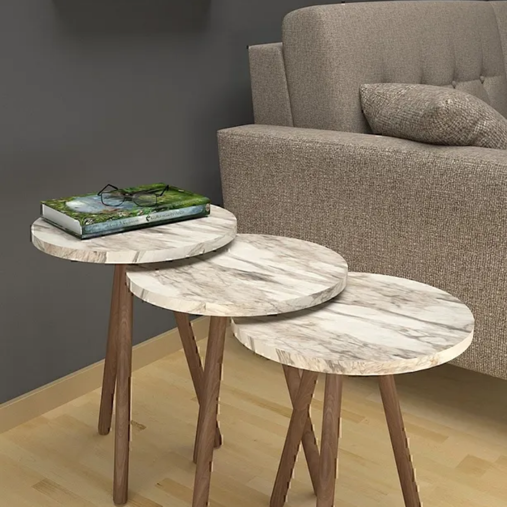 Marble Patterned 3-Piece Round Nesting Table Set