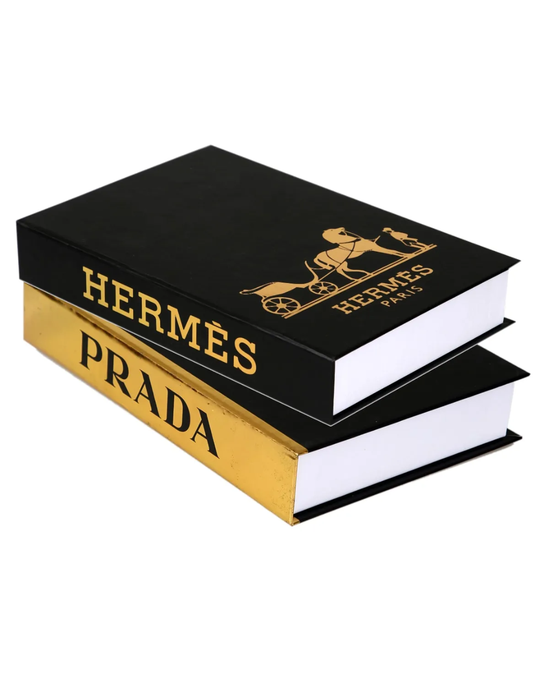 2-Pack Black Gold Prada-Hermes Decorative Book Box AtelierCasa