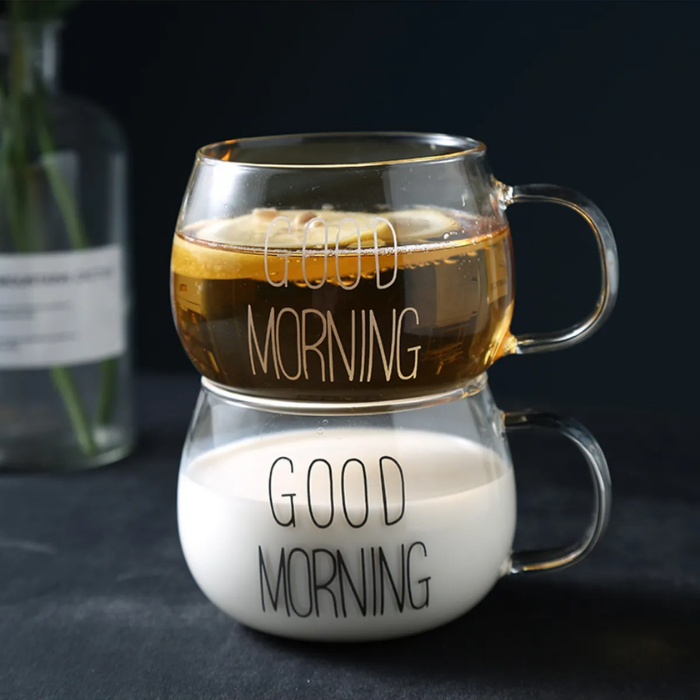 Good Morning 400 ml Borosilicate Glass Mug Set of 2 Atelier Casa