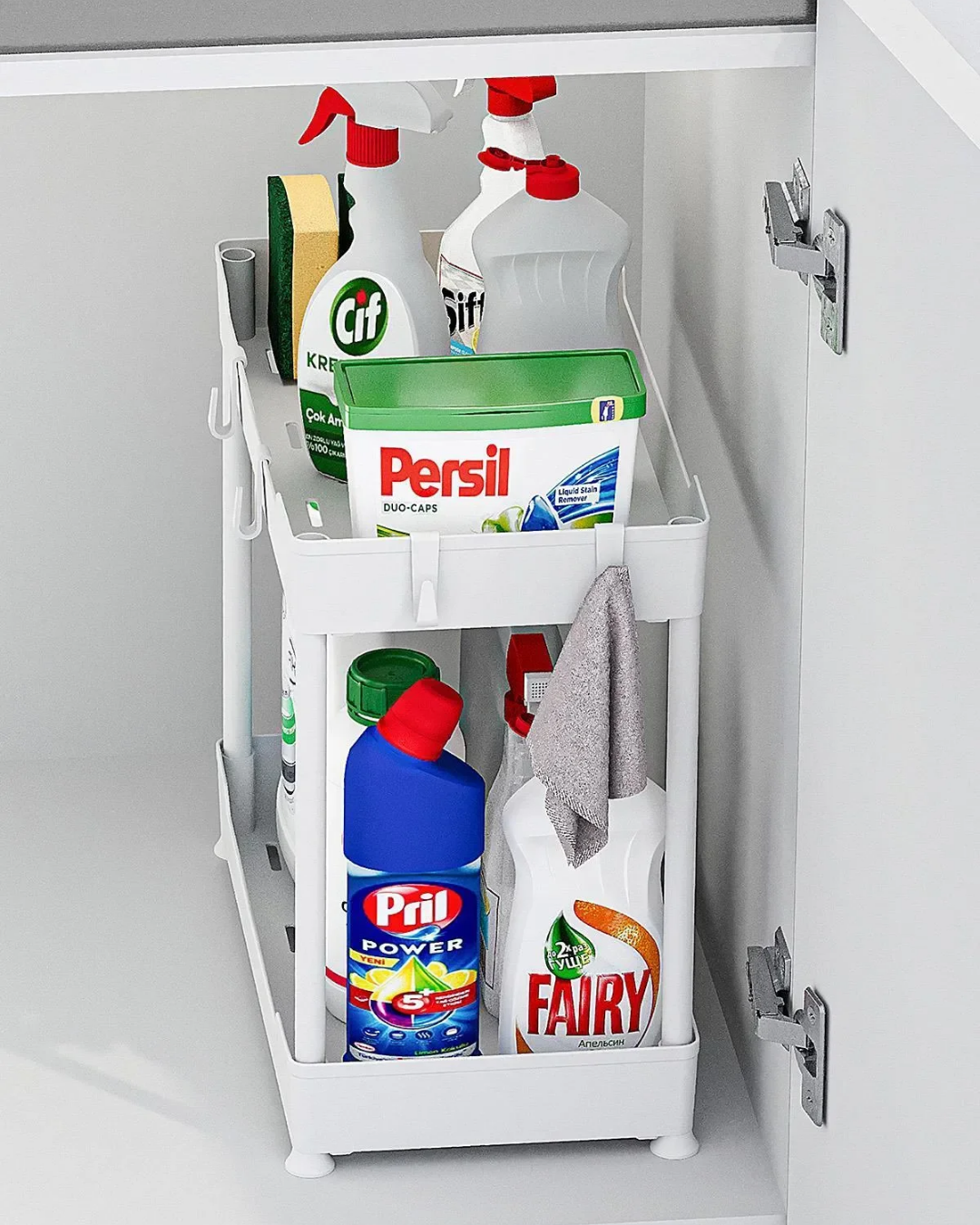 White 2-Tier Organizer Kitchen Shelf Bathroom Shelf, Cabinet Under Counter Sink Detergent Holder