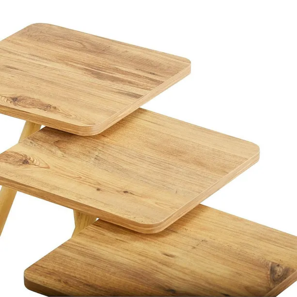 Triple Nesting Table Wooden Legs Square Design Pine Pattern