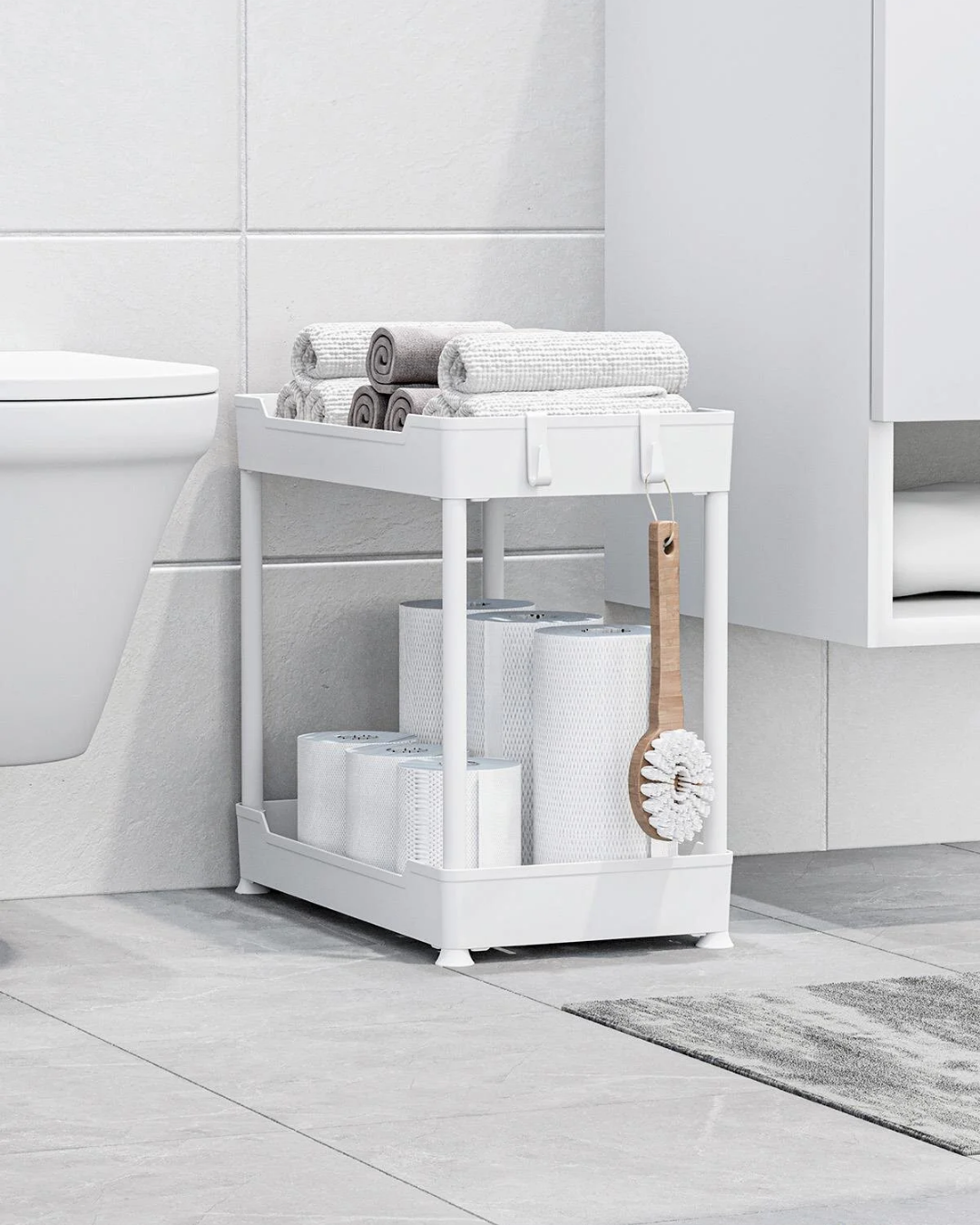 White 2-Tier Organizer Kitchen Shelf Bathroom Shelf, Cabinet Under Counter Sink Detergent Holder